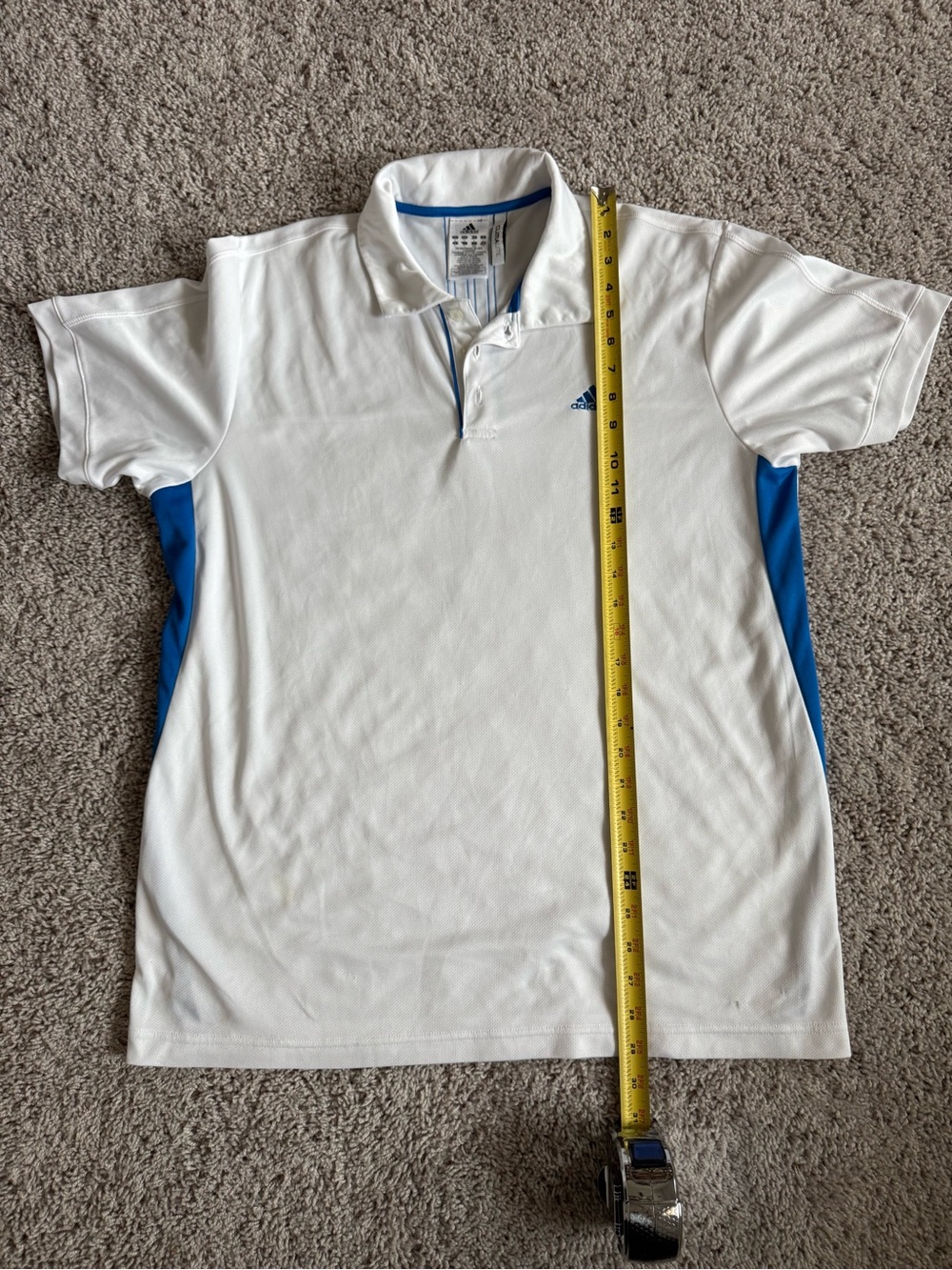 Adidas ClimaLite Men’s Polo Shirt Large White Blue Golf Performance Short Sleeve